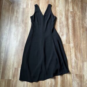 Theory Black V-Neck Midi Sleeveless Dress Asymmertical Hem Women's Size 4‎